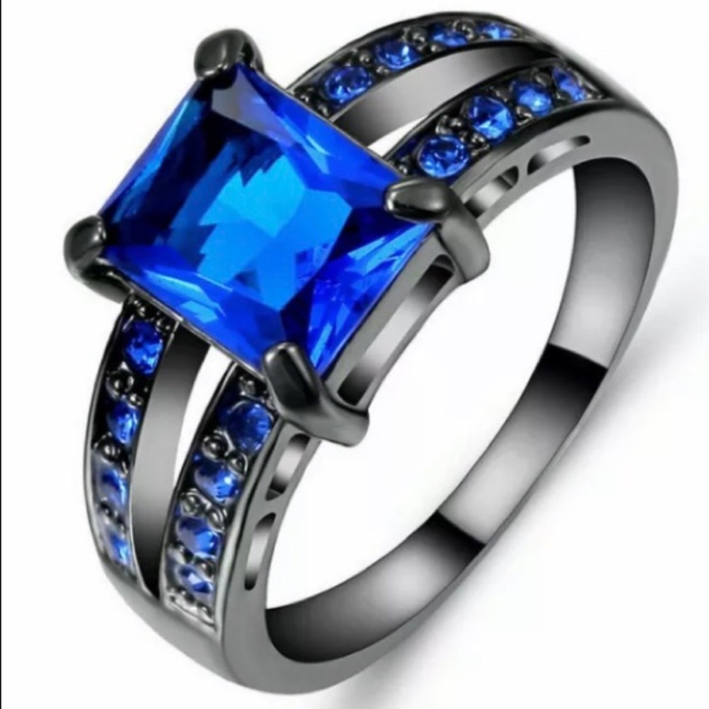 Brilliant Blue Rhodium plated ring